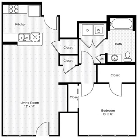 Floor plan for studio, 687 sqft